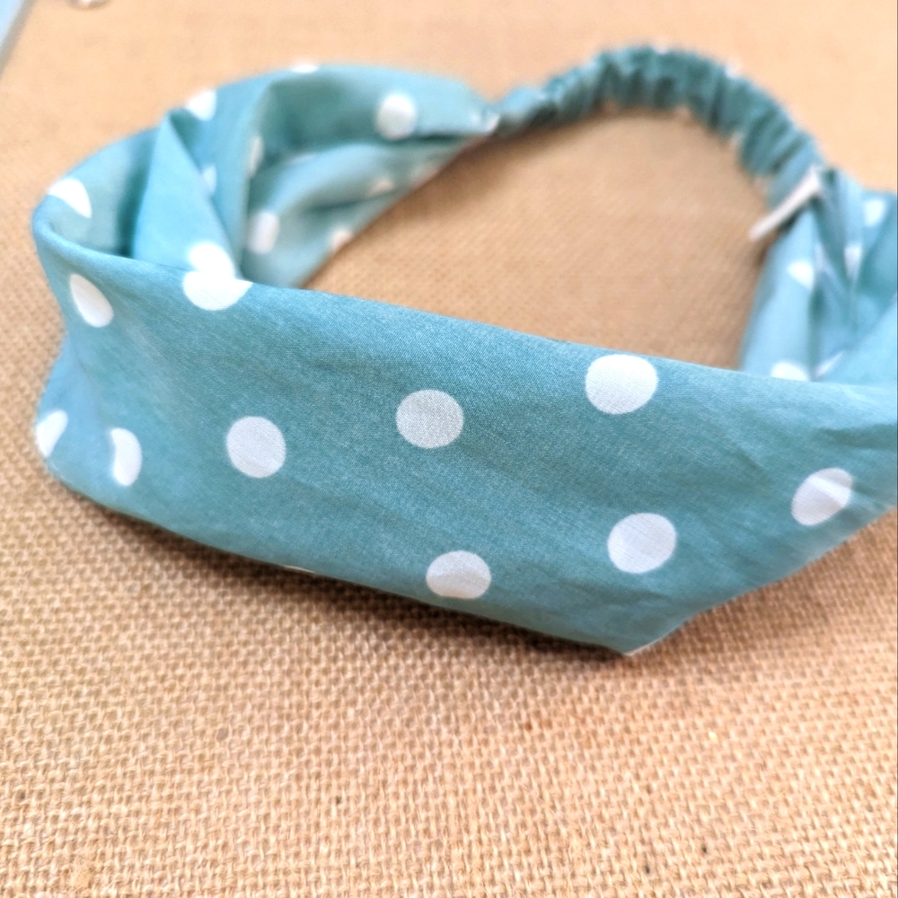 Teal headband with polkadots